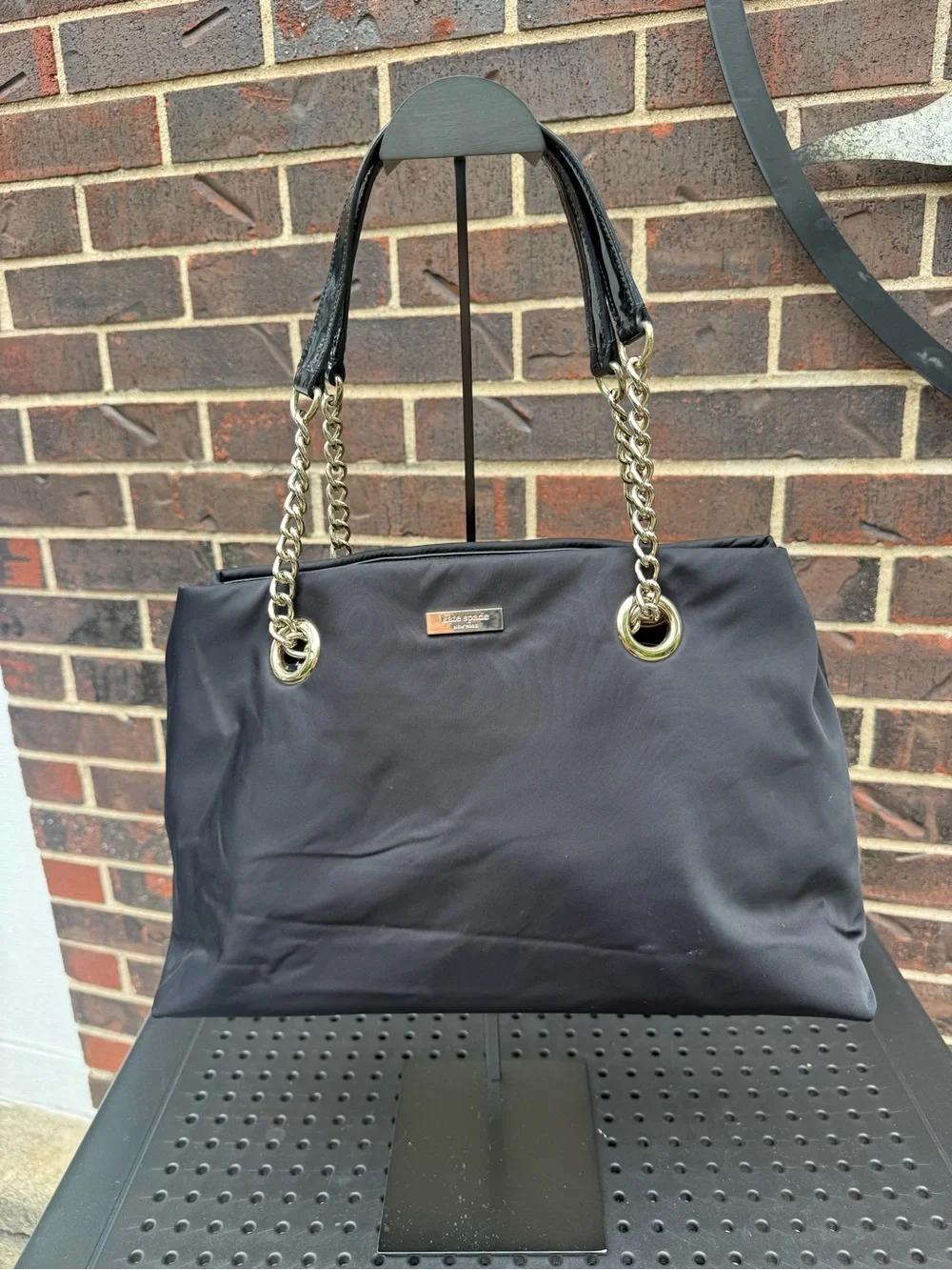 Kate Spade Lindenwood Elena Black Nylon Chain Tote WKRU1319